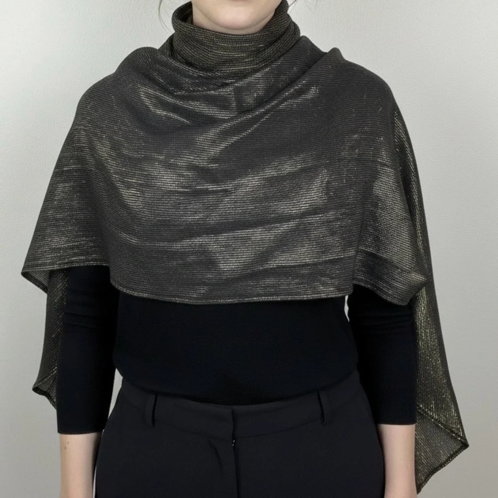 Gold Metallic Black Infinity Scarf EUC Shimmer Evening Wrap Sparkle Loop Knit